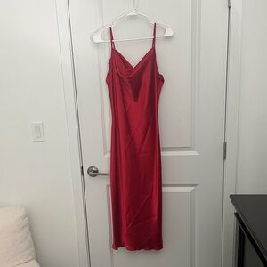 Bebe Red Satin Cowl Neck Slip Dress